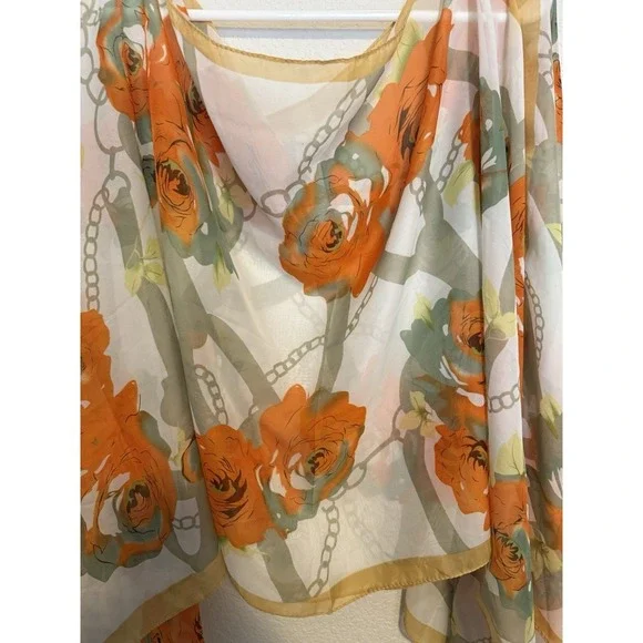 Floral Rose Print Scarf Shawl Wrap Cover Up Sheer Lightweight‎ - Picture 2 of 2